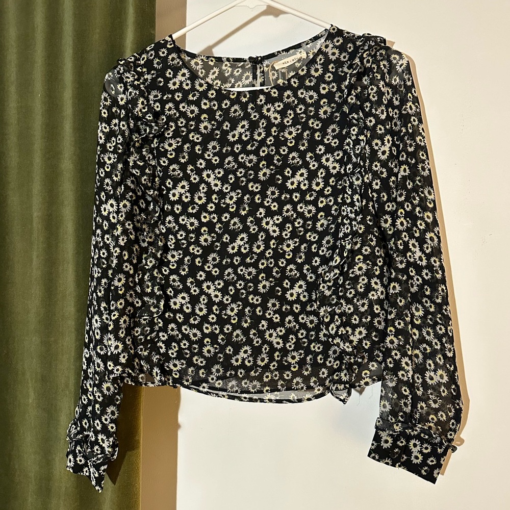 Floral Black Sheer Women's Top